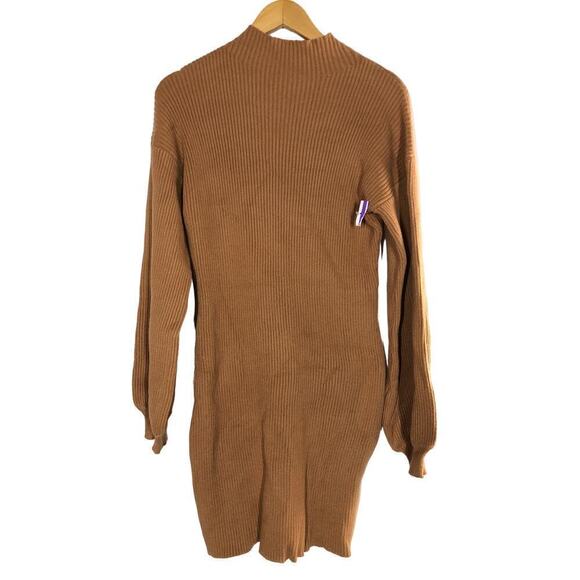VICI Anastasia Sweater Dress Long Sleeve Mock Neck Ribbed Knit Mini Tan NWT M - Picture 2 of 8
